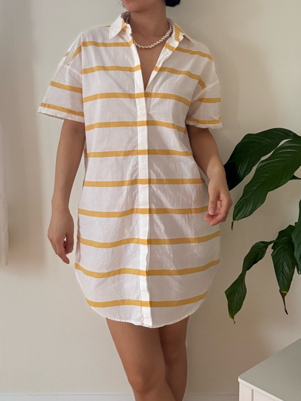 Red Carter 100% Cotton Yellow White Stripe Cover Up Button Shirt Dress Size XS